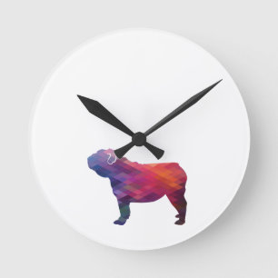 Reloj Redondo Mediano Bulldog inglés Raza de perro Geo Silhouette Purple