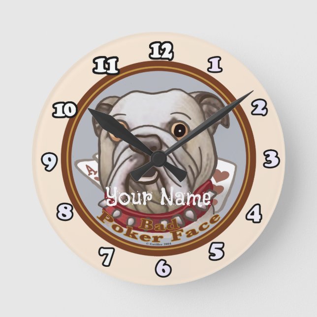 Reloj Redondo Mediano Bulldog Poker Face (Anverso)