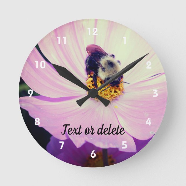 Reloj Redondo Mediano Bumble Abeja En Flor Cosmos Rosa Personalizada (Anverso)