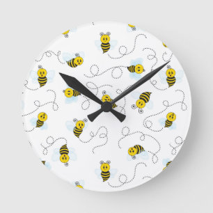 Reloj Redondo Mediano Bumblebee Volando Abeja de Bumble Negro Amarillo