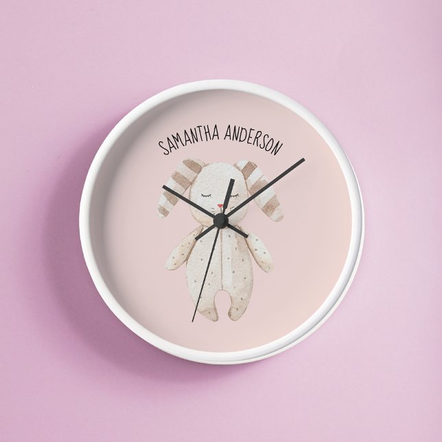Reloj Redondo Mediano Bunny rosa de Belleza Pastel moderno con nombre (Subido por el creador)