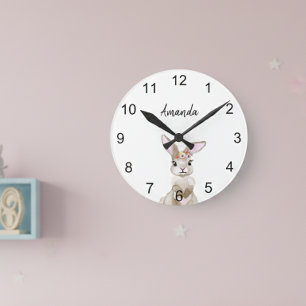 Reloj Redondo Mediano Bunny Watercolor Woodland Animals, sala para niños