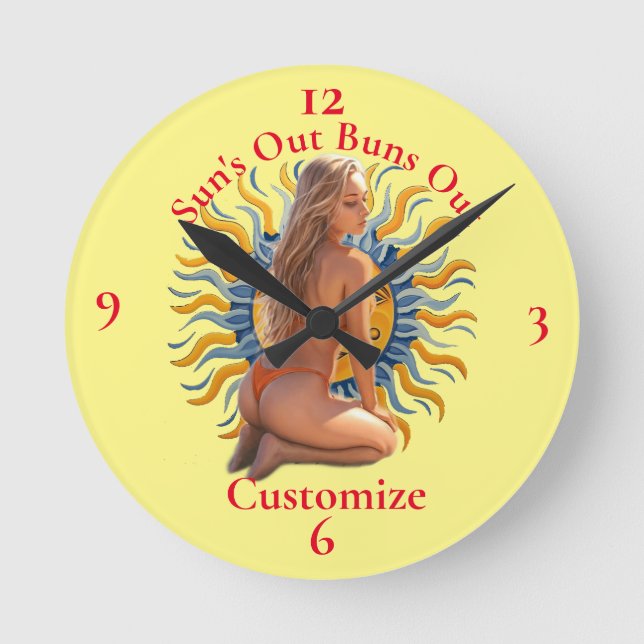 Reloj Redondo Mediano Buns Out Bikini Beach Chica Thunder_Cove (Anverso)