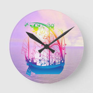 Reloj Redondo Mediano Buque velero al amanecer
