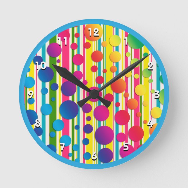 Reloj Redondo Mediano [Burbujas Beatnik] Punto de polka retro Azul tacha (Anverso)