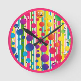 Reloj Redondo Mediano [Burbujas Beatnik] Punto Polka Retro Tirado Rosa