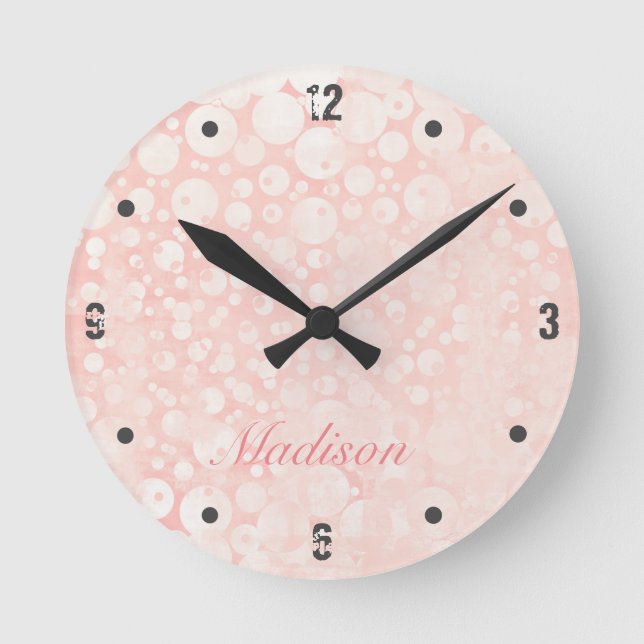 Reloj Redondo Mediano Burbujas blanco rosado (Anverso)