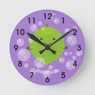 Reloj Redondo Mediano Burbujas de cal verde suave ilustracion personaliz