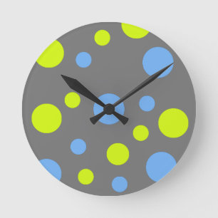 Reloj Redondo Mediano Burbujas Felices Funky Amarillas y Azules