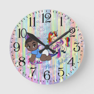 Reloj Redondo Mediano Burbujas y unicornios