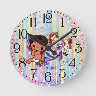 Reloj Redondo Mediano Burbujas y unicornios