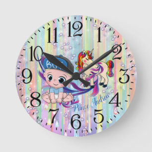 Reloj Redondo Mediano Burbujas y unicornios