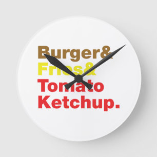 Reloj Redondo Mediano Burger & Fries & Tomate Ketchup.