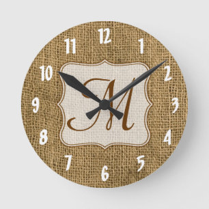 Reloj Redondo Mediano Burlap Country Lace Monograma Muro inicial