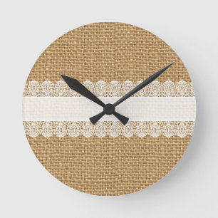 Reloj Redondo Mediano Burlap with Delicate Lace - Shabby Chic Style
