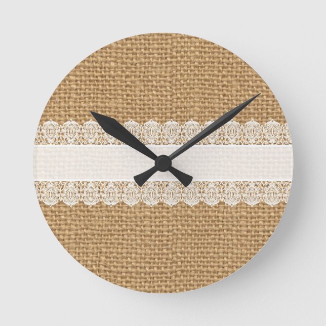 Reloj Redondo Mediano Burlap with Delicate Lace - Shabby Chic Style (Anverso)