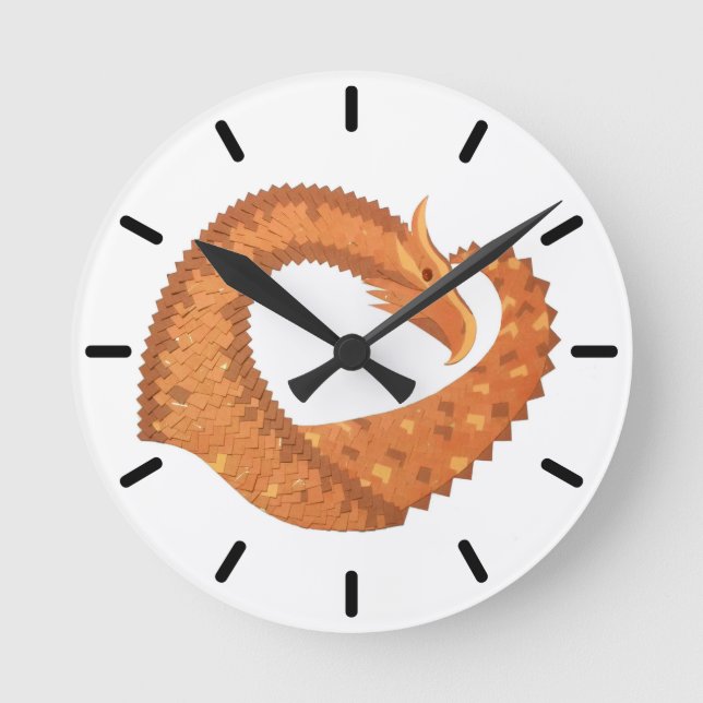 Reloj Redondo Mediano Burnt orange heart dragon on white (Anverso)