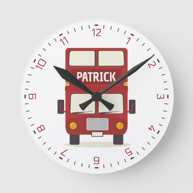 Reloj Redondo Mediano Bus rojo de Londres personalizado (Anverso)
