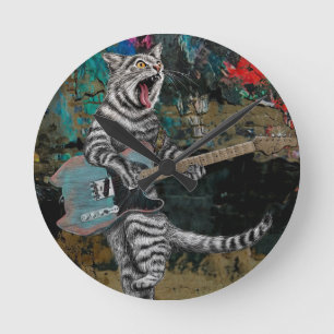 Reloj Redondo Mediano Buscadores del gato del jugador de guitarra eléctr