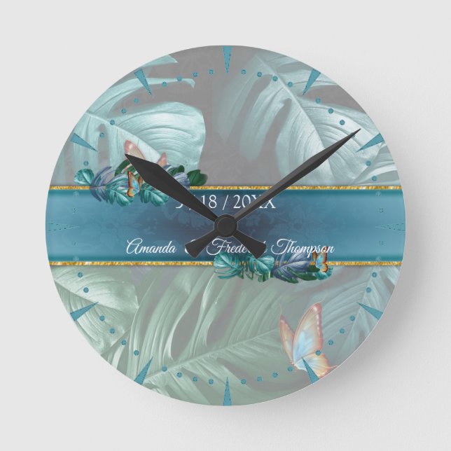 Reloj Redondo Mediano Butterflies of Paradise/Tropical Turquoise Splash (Anverso)