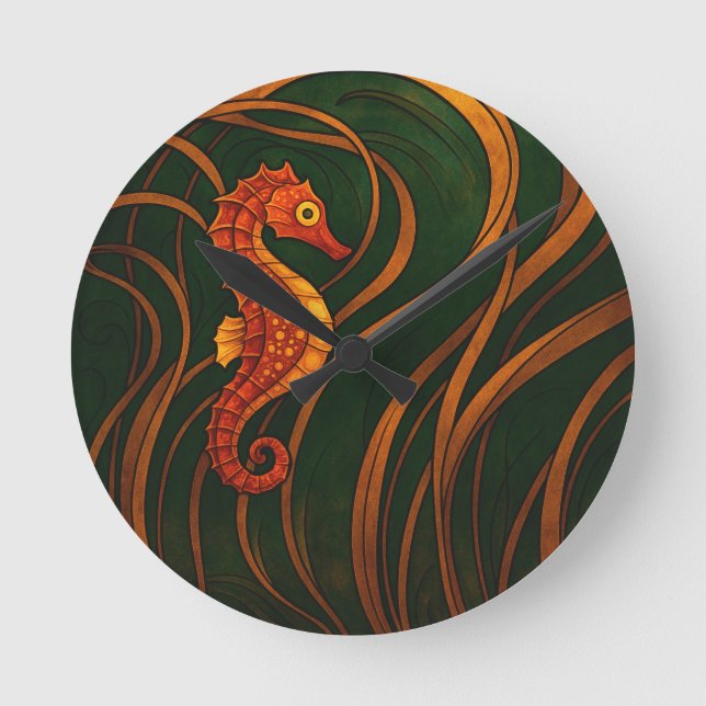Reloj Redondo Mediano Caballito de mar Art Nouveau (Anverso)