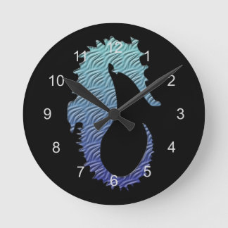Reloj Redondo Mediano caballito de mar de oleada azul