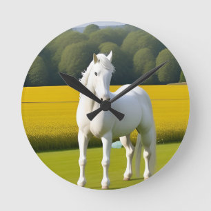 Reloj Redondo Mediano Caballo Blanco Con Guirnalda Floral