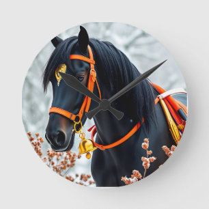 Reloj Redondo Mediano Caballo castaño negro elegante