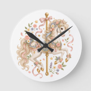 Reloj Redondo Mediano Caballo de carrusel elegante cuento de hadas franc
