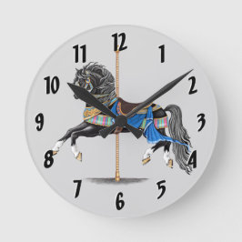 Reloj Redondo Mediano Caballo de carrusel negro