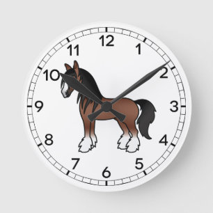 Reloj Redondo Mediano Caballo de Dibujos Animados Brown Gypsy Vanner Cly