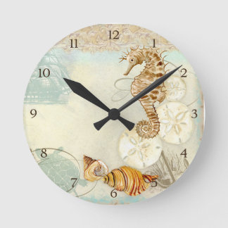 Reloj Redondo Mediano Caballo de mar de la tortuga del collage de la
