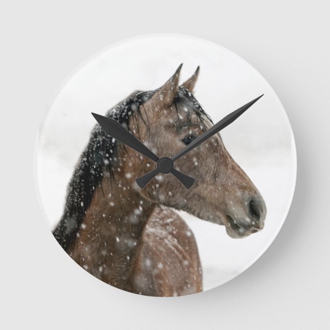 Reloj Redondo Mediano Caballo en invierno (Anverso)