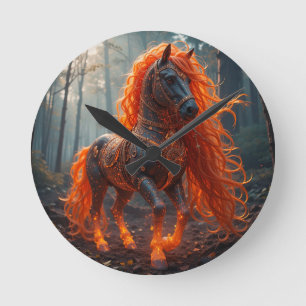 Reloj Redondo Mediano Caballo Fiery Encantado Con Mano Vibrante