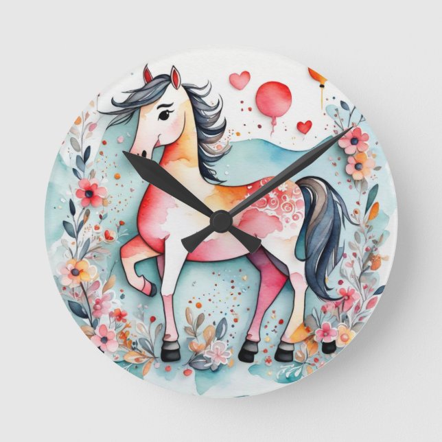 Reloj Redondo Mediano Caballo florido (Anverso)