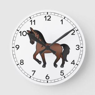 Reloj Redondo Mediano Caballo marrón bayo lindo de dibujos animados trot