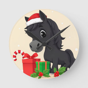 Reloj Redondo Mediano Caballo Negro de Dibujos Animados Festivos con Som