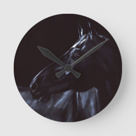 Reloj Redondo Mediano Caballo negro elegante pintado a mano