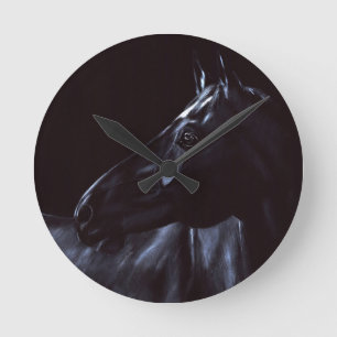 Reloj Redondo Mediano Caballo negro elegante pintado a mano