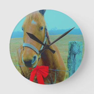 Reloj Redondo Mediano Caballo retro de Navidad