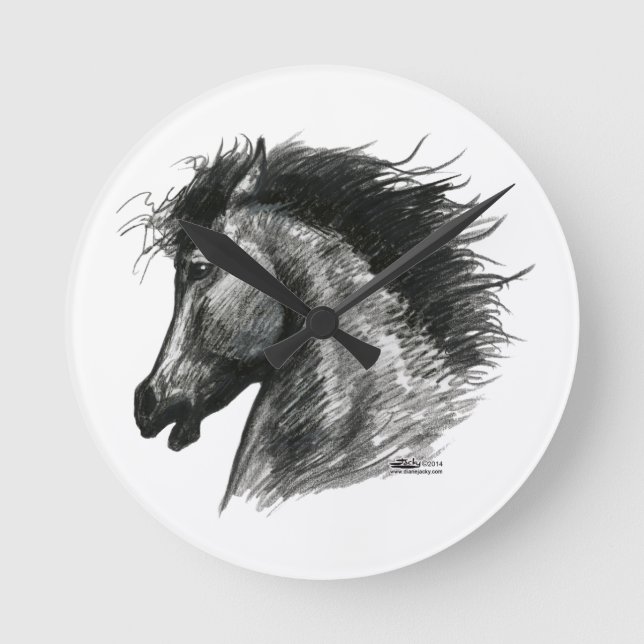 Reloj Redondo Mediano Caballo Salvaje Fiero (Anverso)