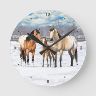Reloj Redondo Mediano Caballos Appaloosa De Cuello Rojo