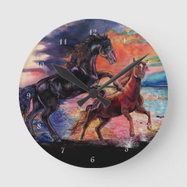 Reloj Redondo Mediano Caballos de acuarela de cielo infinito