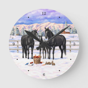 Reloj Redondo Mediano Caballos del Barrio Negro en Nieve