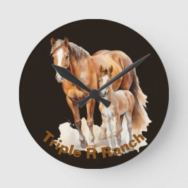Reloj Redondo Mediano Caballos y bebés de granja personalizados. Amantes