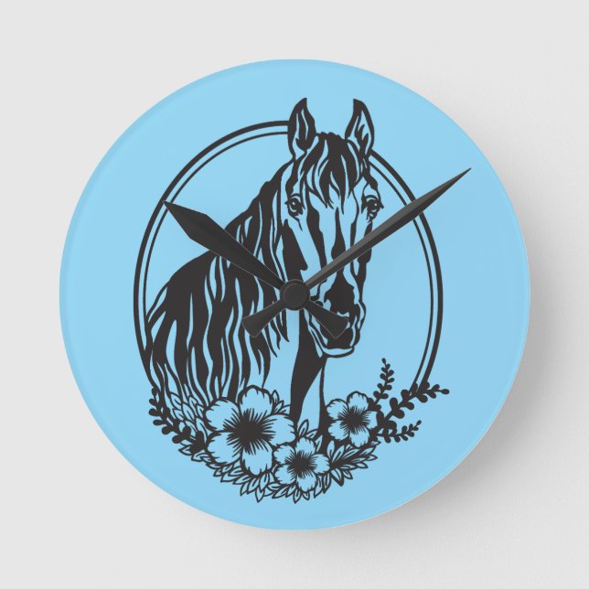 Reloj Redondo Mediano Cabeza de caballo con flores (Anverso)