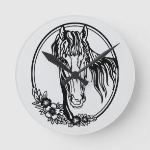 Reloj Redondo Mediano Cabeza de caballo con flores 