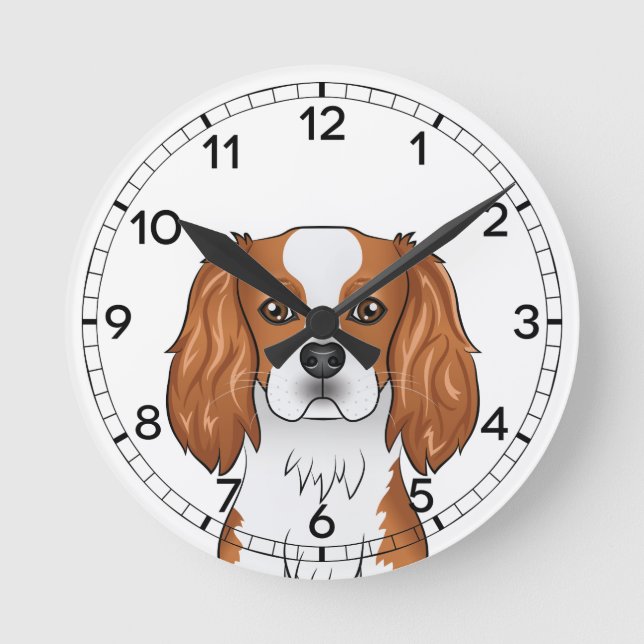 Reloj Redondo Mediano Cabeza de Cavalier King Charles Spaniel Blenheim (Anverso)