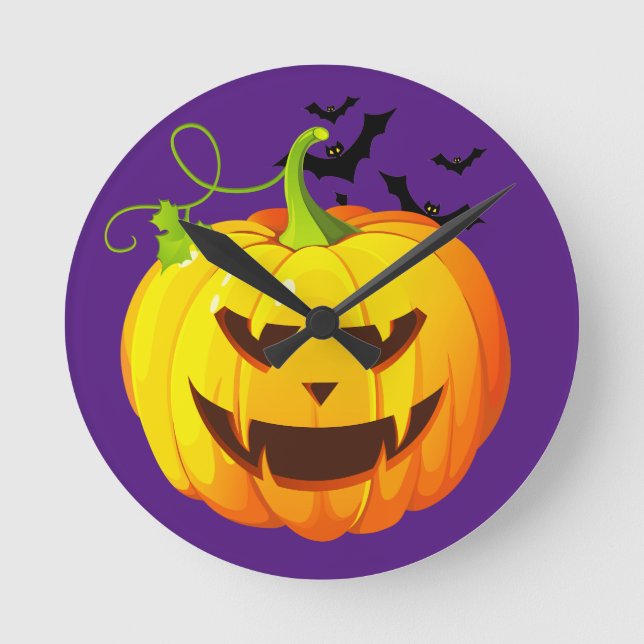 Reloj Redondo Mediano Cabeza de la calabaza del feliz Halloween (Anverso)