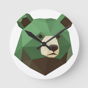 Reloj Redondo Mediano Cabeza de Oso Geométrico Low Poly